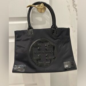 Tory Burch Black Patent Logo Tote